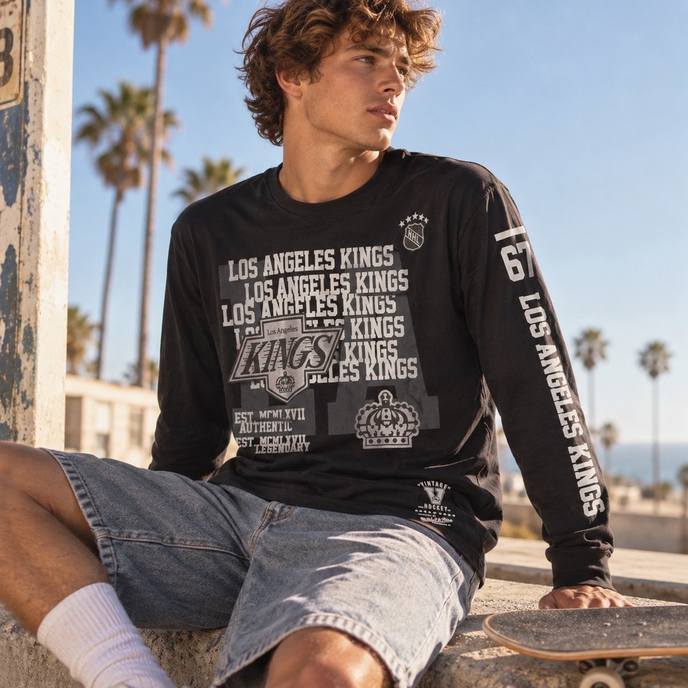 Mitchell & Ness Los Angeles Kings NHL Long Sleeve Graphic T-Shirt Black Small